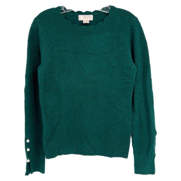 Rachel Parcell Green Pearl Accent Scallop Neck Sweater | XS Regular - Picture 1 of 7